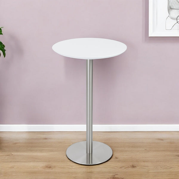 Homeroots 26" White And Silver Metallic Rounded Steel Bar Table   524947