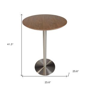 Homeroots 26" Wood Brown And Silver Metallic Rounded Steel Bar Table   524948