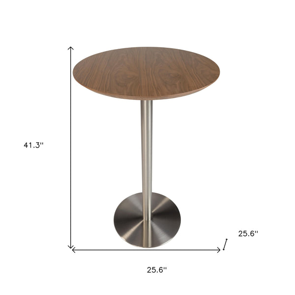 Homeroots 26" Wood Brown And Silver Metallic Rounded Steel Bar Table   524948