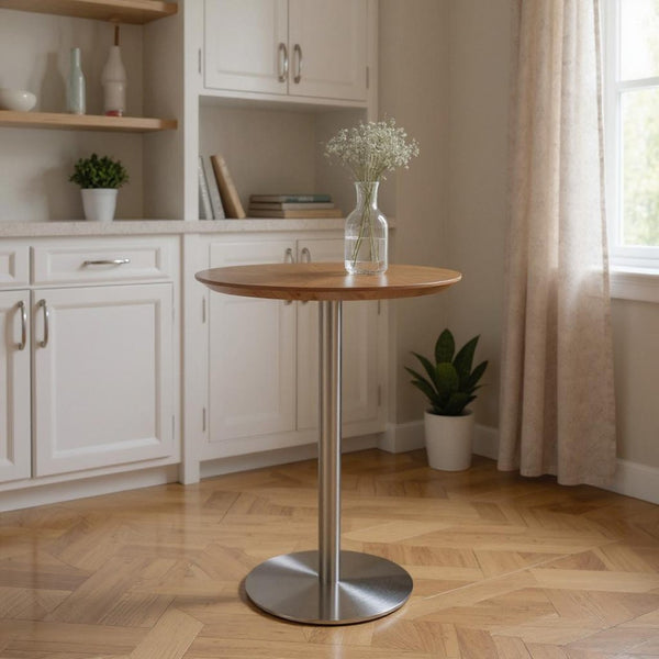 HomeRoots 26" Brown and Silver Rounded Steel Bar Table - Modern Design for Bars, Restaurants & Social Spaces 524948