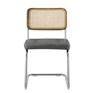 Homeroots Set Of Two Tufted Gray And Silver Upholstered Faux Leather Dining Side Chairs  Metal And Wood 524952