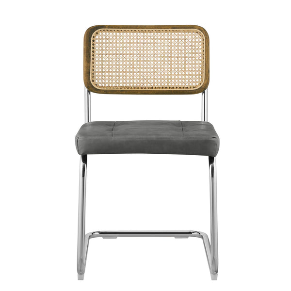 Homeroots Set Of Two Tufted Gray And Silver Upholstered Faux Leather Dining Side Chairs  Metal And Wood 524952