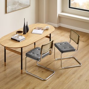 Homeroots Set Of Two Tufted Gray And Silver Upholstered Faux Leather Dining Side Chairs  Metal And Wood 524952