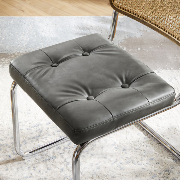 Homeroots Set Of Two Tufted Gray And Silver Upholstered Faux Leather Dining Side Chairs  Metal And Wood 524952