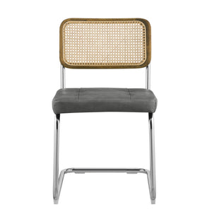 Homeroots Set Of Two Tufted Gray And Silver Upholstered Faux Leather Dining Side Chairs  Metal And Wood 524952