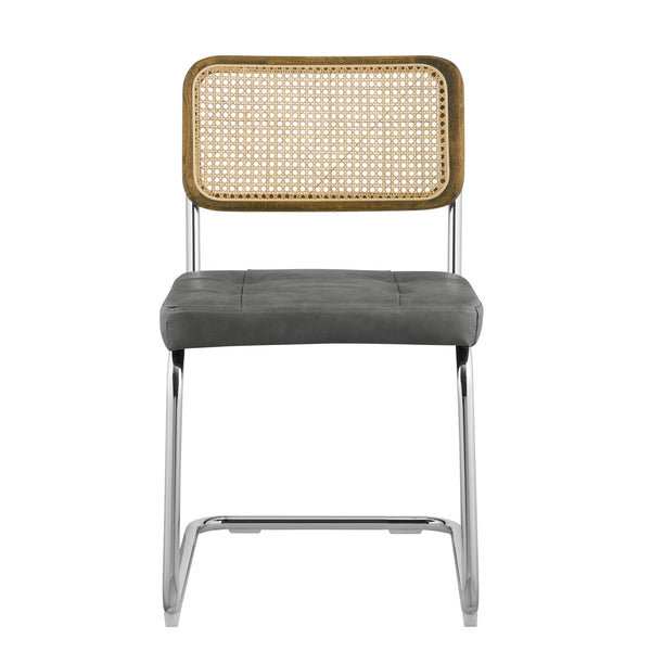 Homeroots Set Of Two Tufted Gray And Silver Upholstered Faux Leather Dining Side Chairs  Metal And Wood 524952