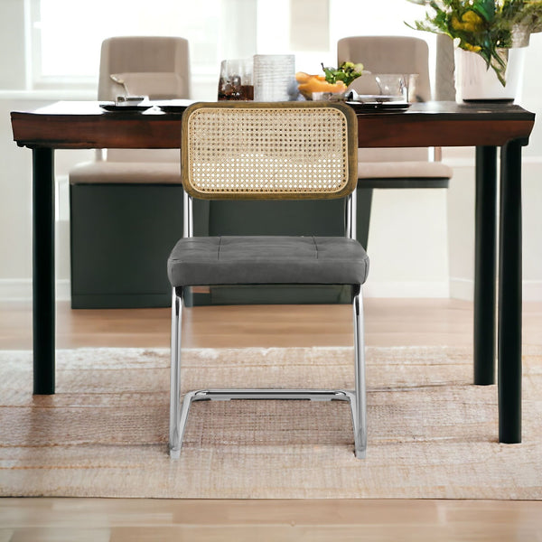 Homeroots Set Of Two Tufted Gray And Silver Upholstered Faux Leather Dining Side Chairs  Metal And Wood 524952