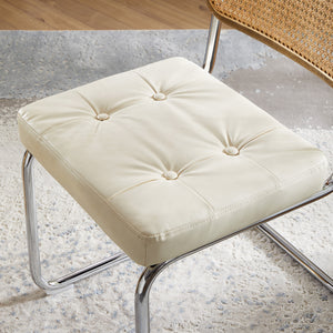 Homeroots Set Of Two Tufted Off White And Silver Upholstered Faux Leather Dining Side Chairs  Metal And Wood 524953