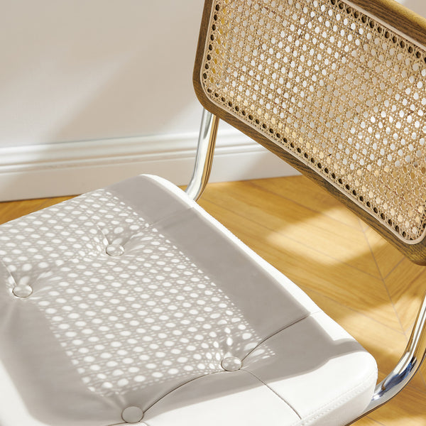 Homeroots Set Of Two Tufted Off White And Silver Upholstered Faux Leather Dining Side Chairs  Metal And Wood 524953