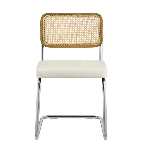 Homeroots Set Of Two Tufted Off White And Silver Upholstered Faux Leather Dining Side Chairs  Metal And Wood 524953