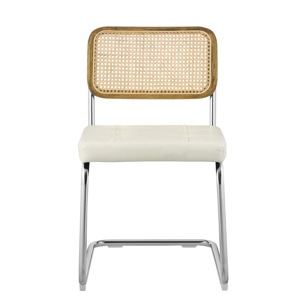 Homeroots Set Of Two Tufted Off White And Silver Upholstered Faux Leather Dining Side Chairs  Metal And Wood 524953