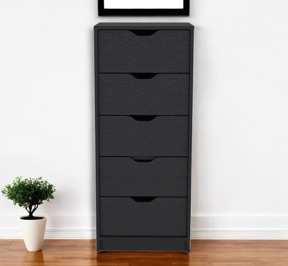 HomeRoots 18" Tall Five Drawer Chest - Modern Space-Saving Storage Solution for Bedroom Organization & Style Black 524962