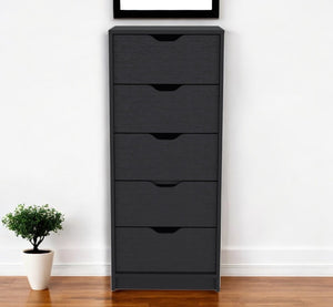 HomeRoots 18" Tall Five Drawer Chest - Modern Space-Saving Storage Solution for Bedroom Organization & Style Black 524962
