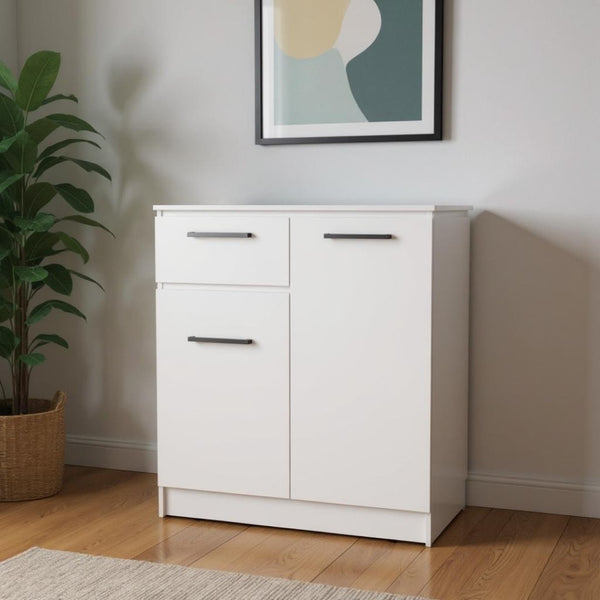 HomeRoots 37" White Wood Accent Cabinet - Stylish Storage Solution with Two Doors, Drawer & Versatile Design 524963