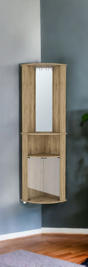 HomeRoots 18" Natural Wood Corner Bar Cabinet - Stylish Space-Saving Design for Small Rooms & Entertaining Essentials 524968