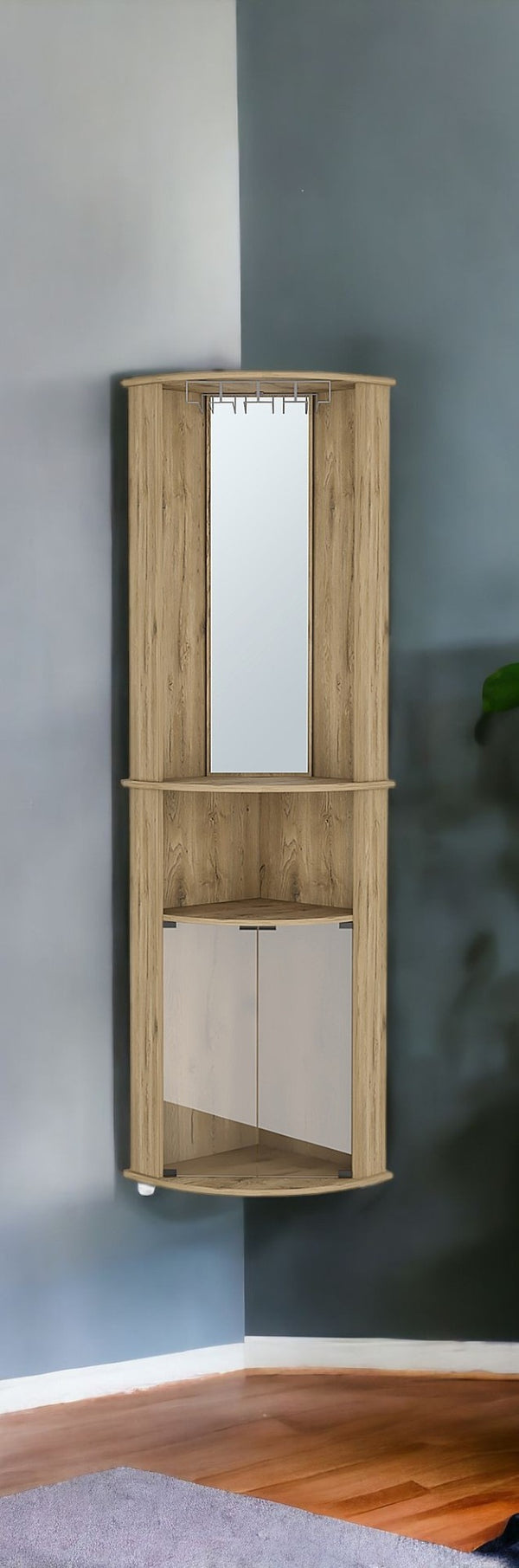 HomeRoots 18" Natural Wood Corner Bar Cabinet - Stylish Space-Saving Design for Small Rooms & Entertaining Essentials 524968