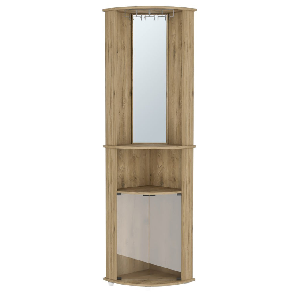 HomeRoots 18" Natural Wood Corner Bar Cabinet - Stylish Space-Saving Design for Small Rooms & Entertaining Essentials 524968