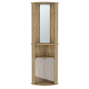 HomeRoots 18" Natural Wood Corner Bar Cabinet - Stylish Space-Saving Design for Small Rooms & Entertaining Essentials 524968