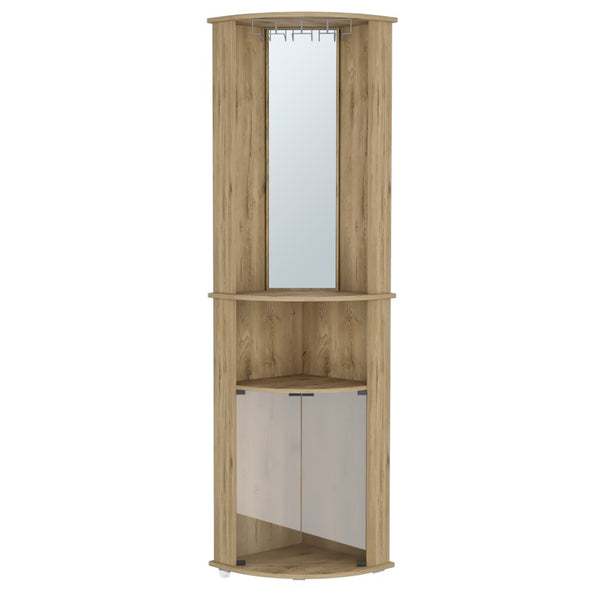 HomeRoots 18" Natural Wood Corner Bar Cabinet - Stylish Space-Saving Design for Small Rooms & Entertaining Essentials 524968