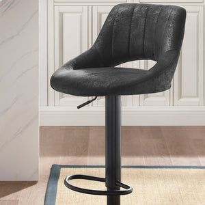 Homeroots Set Of Two 32" Black Faux Leather And Steel Swivel Low Back Adjustable Height Bar Chairs   524973