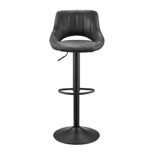 Homeroots Set Of Two 32" Black Faux Leather And Steel Swivel Low Back Adjustable Height Bar Chairs   524973