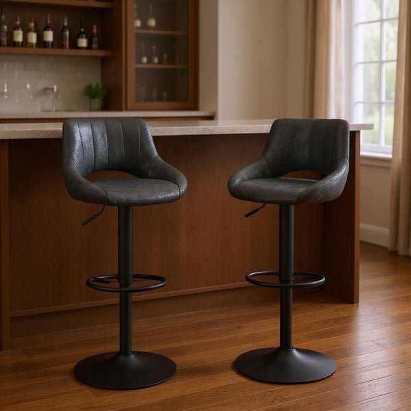 HomeRoots Gray Upholstered Faux Leather Arm Chair – Modern Swivel Dining Seating with Sturdy Wood Legs Black 524973