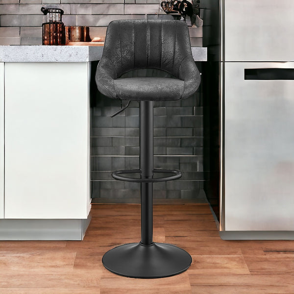 Homeroots Set Of Two 32" Black Faux Leather And Steel Swivel Low Back Adjustable Height Bar Chairs   524973