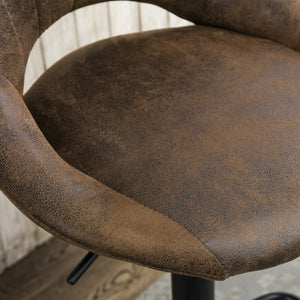 Homeroots Set Of Two 32" Brown And Black Faux Leather And Steel Swivel Low Back Adjustable Height Bar Chairs   524974