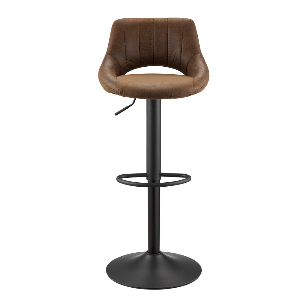 Homeroots Set Of Two 32" Brown And Black Faux Leather And Steel Swivel Low Back Adjustable Height Bar Chairs   524974