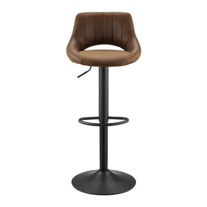 Homeroots Set Of Two 32" Brown And Black Faux Leather And Steel Swivel Low Back Adjustable Height Bar Chairs   524974