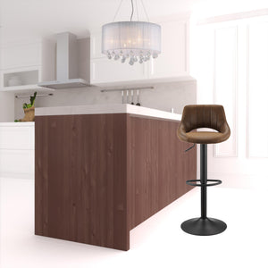 Homeroots Set Of Two 32" Brown And Black Faux Leather And Steel Swivel Low Back Adjustable Height Bar Chairs   524974