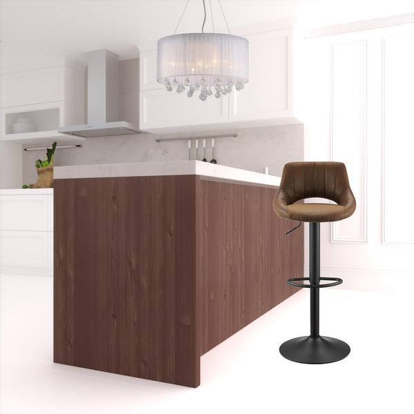 Homeroots Set Of Two 32" Brown And Black Faux Leather And Steel Swivel Low Back Adjustable Height Bar Chairs   524974