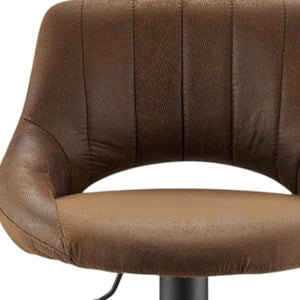 HomeRoots Gray Upholstered Faux Leather Arm Chair – Modern Swivel Dining Seating with Sturdy Wood Legs Brown 524974
