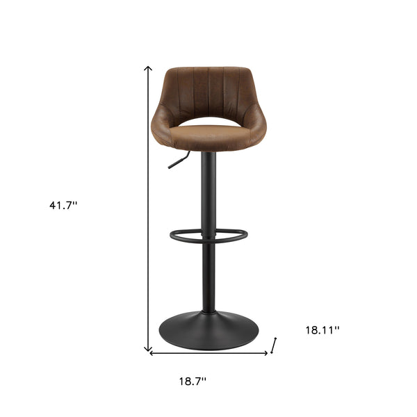 Homeroots Set Of Two 32" Brown And Black Faux Leather And Steel Swivel Low Back Adjustable Height Bar Chairs   524974