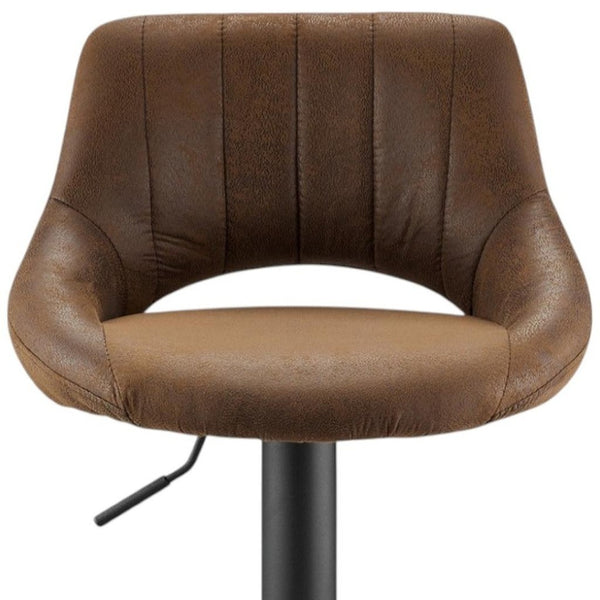 HomeRoots Gray Upholstered Faux Leather Arm Chair – Modern Swivel Dining Seating with Sturdy Wood Legs Brown 524974