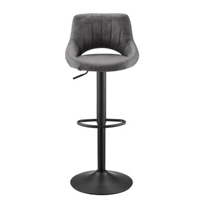Homeroots Set Of Two 32" Gray And Black Faux Leather And Steel Swivel Low Back Adjustable Height Bar Chairs   524975