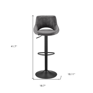 Homeroots Set Of Two 32" Gray And Black Faux Leather And Steel Swivel Low Back Adjustable Height Bar Chairs   524975