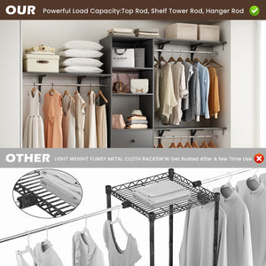 English Elm Closet Organizer - Stylish High-Capacity Wardrobe Rack With 3 Drawers & Expandable Hanger Rods, 1000 Lb Support T3623P409121