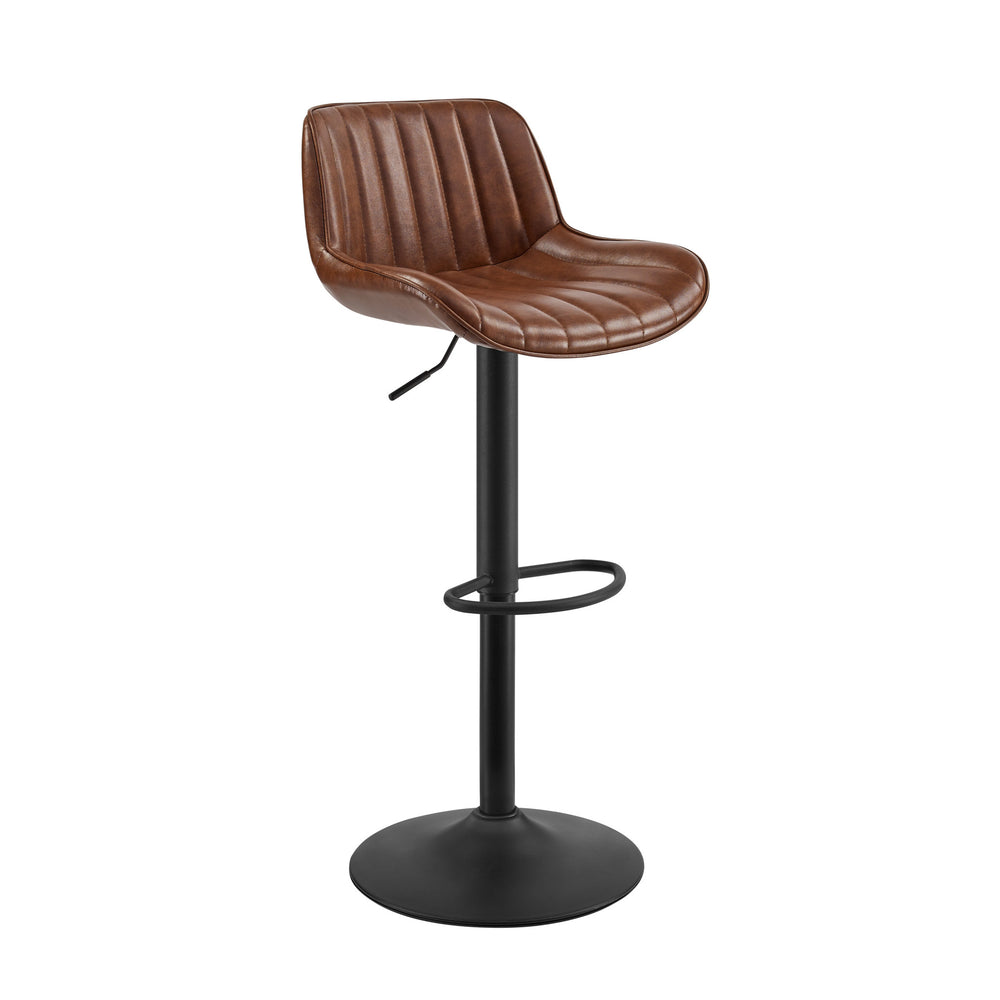 Homeroots Set Of Two Brown And Black Faux Leather And Steel Low Back Adjustable Height Swivel Bar Chairs   524976