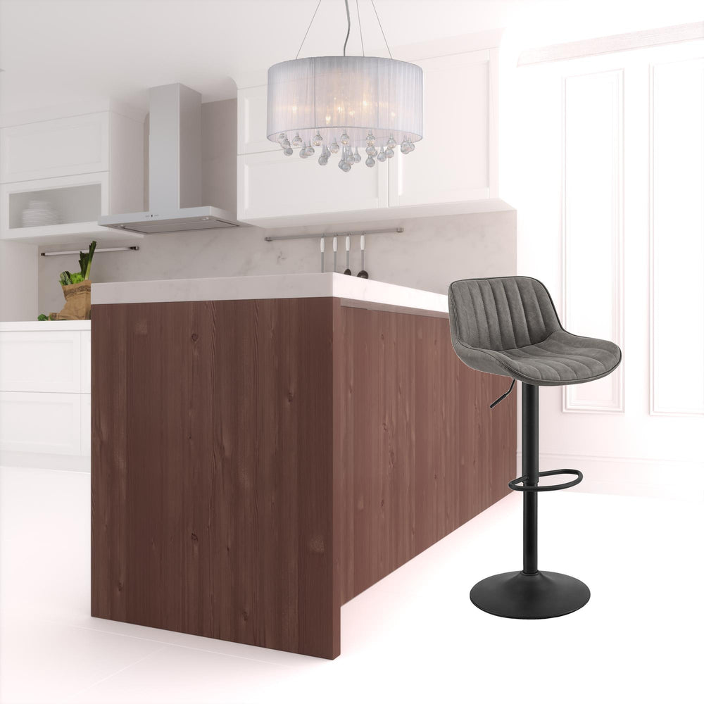 Homeroots Set Of Two 31" Gray And Black Faux Leather And Steel Swivel Low Back Adjustable Height Bar Chairs   524977