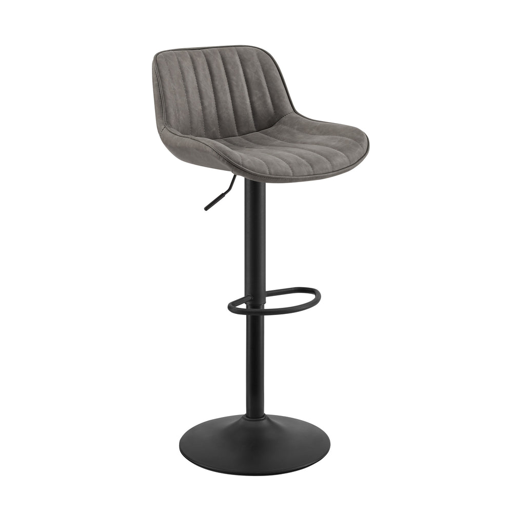 Homeroots Set Of Two 31" Gray And Black Faux Leather And Steel Swivel Low Back Adjustable Height Bar Chairs   524977