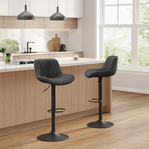 Homeroots Set Of Two 31" Black Faux Leather And Steel Swivel Low Back Adjustable Height Bar Chairs   524978