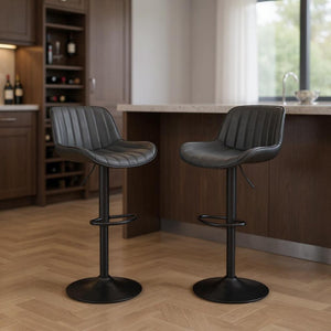 HomeRoots Gray Upholstered Faux Leather Arm Chair – Modern Swivel Dining Seating with Sturdy Wood Legs Black Brown 524978