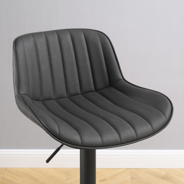 Homeroots Set Of Two 31" Black Faux Leather And Steel Swivel Low Back Adjustable Height Bar Chairs   524978