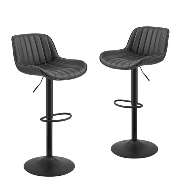 Homeroots Set Of Two 31" Black Faux Leather And Steel Swivel Low Back Adjustable Height Bar Chairs   524978