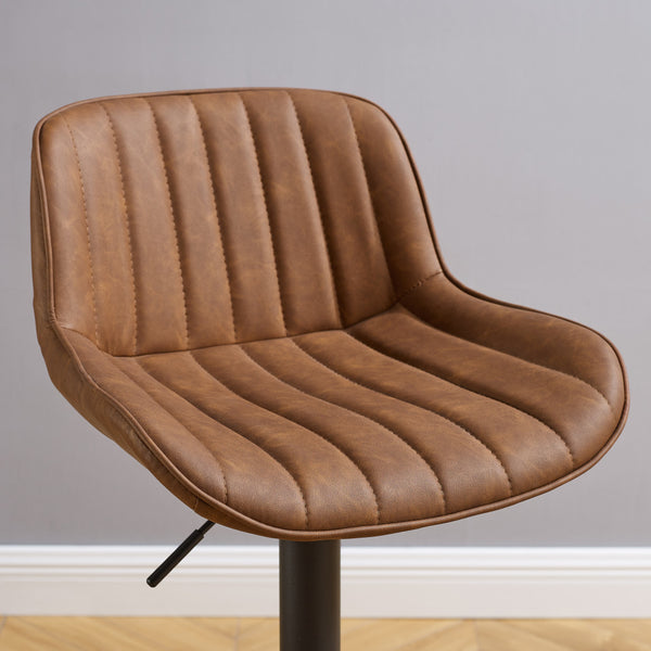 Homeroots Set Of Two 31" Brown And Black Faux Leather And Steel Swivel Low Back Adjustable Height Bar Chairs   524979