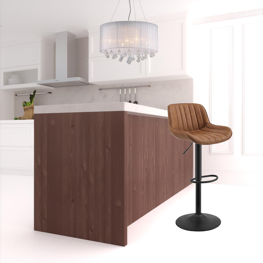 Homeroots Set Of Two 31" Brown And Black Faux Leather And Steel Swivel Low Back Adjustable Height Bar Chairs   524979