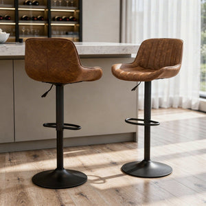 HomeRoots Gray Upholstered Faux Leather Arm Chair – Modern Swivel Dining Seating with Sturdy Wood Legs Yellow Brown 524979