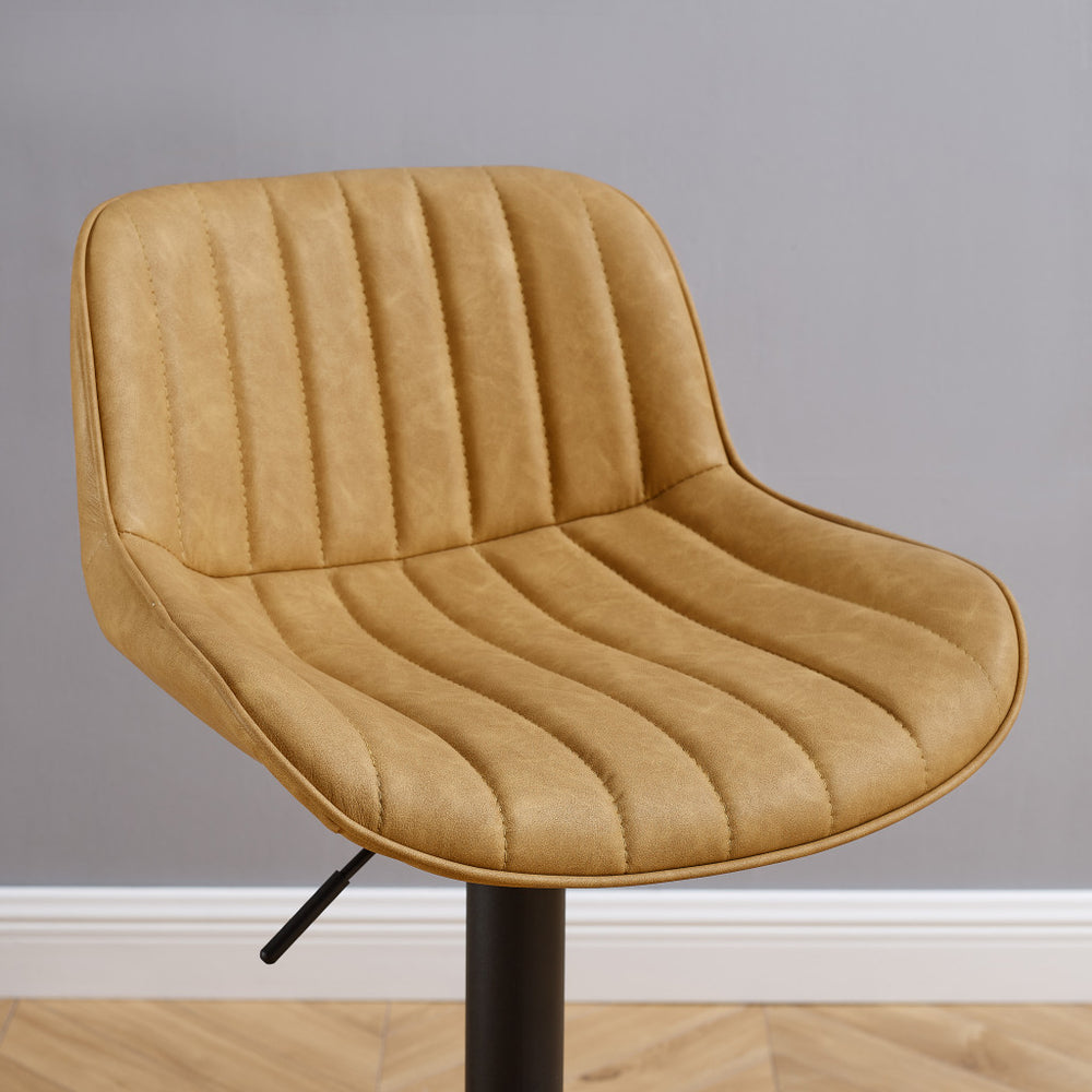 Homeroots Set Of Two 31" Yellow And Black Faux Leather And Steel Swivel Low Back Adjustable Height Bar Chairs   524980