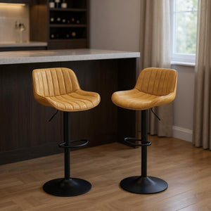 HomeRoots Gray Upholstered Faux Leather Arm Chair – Modern Swivel Dining Seating with Sturdy Wood Legs Yellow 524980